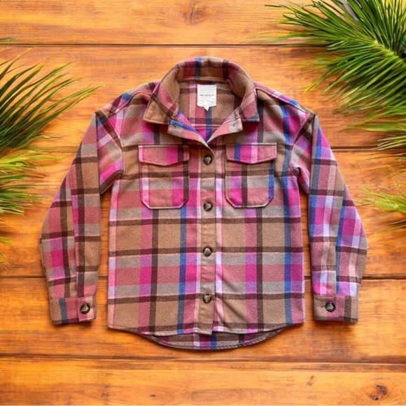 ANTHROPOLOGIE | AVEC LES FILLES Pink Tan Brown Blue Plaid Shacket Jacket – XS - Picture 5 of 10